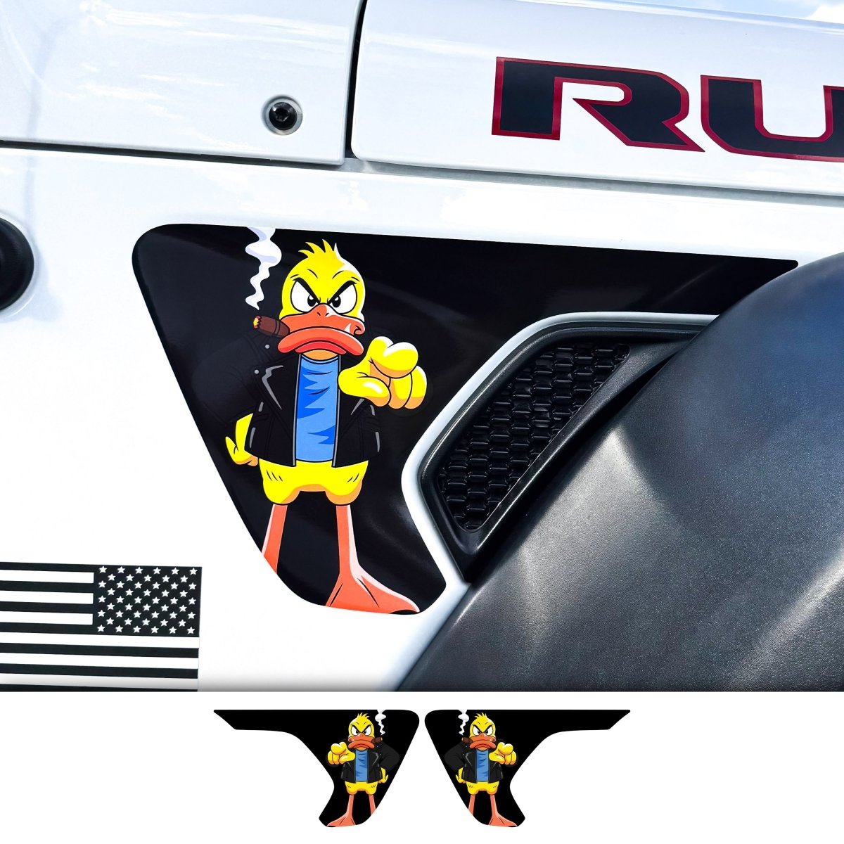 Jeep Fender Vent Decals Pair "Duck Off" Fits 2018-2026 Wrangler JL & Gladiator - Tiny Wrapz