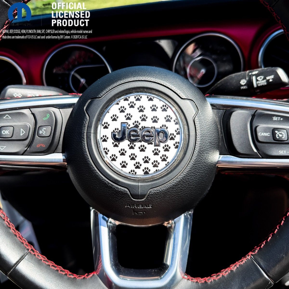 Jeep Wrangler JK Steering Wheel Circle Black & White Dog Paws Vinyl Decal Sticker 2007-2017 - Tiny Wrapz