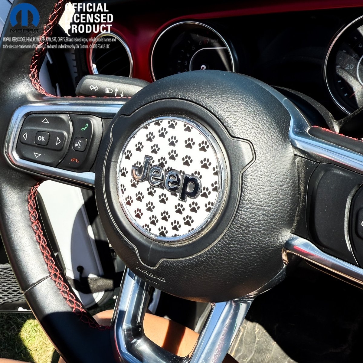 Jeep Wrangler JK Steering Wheel Circle Black & White Dog Paws Vinyl Decal Sticker 2007-2017 - Tiny Wrapz