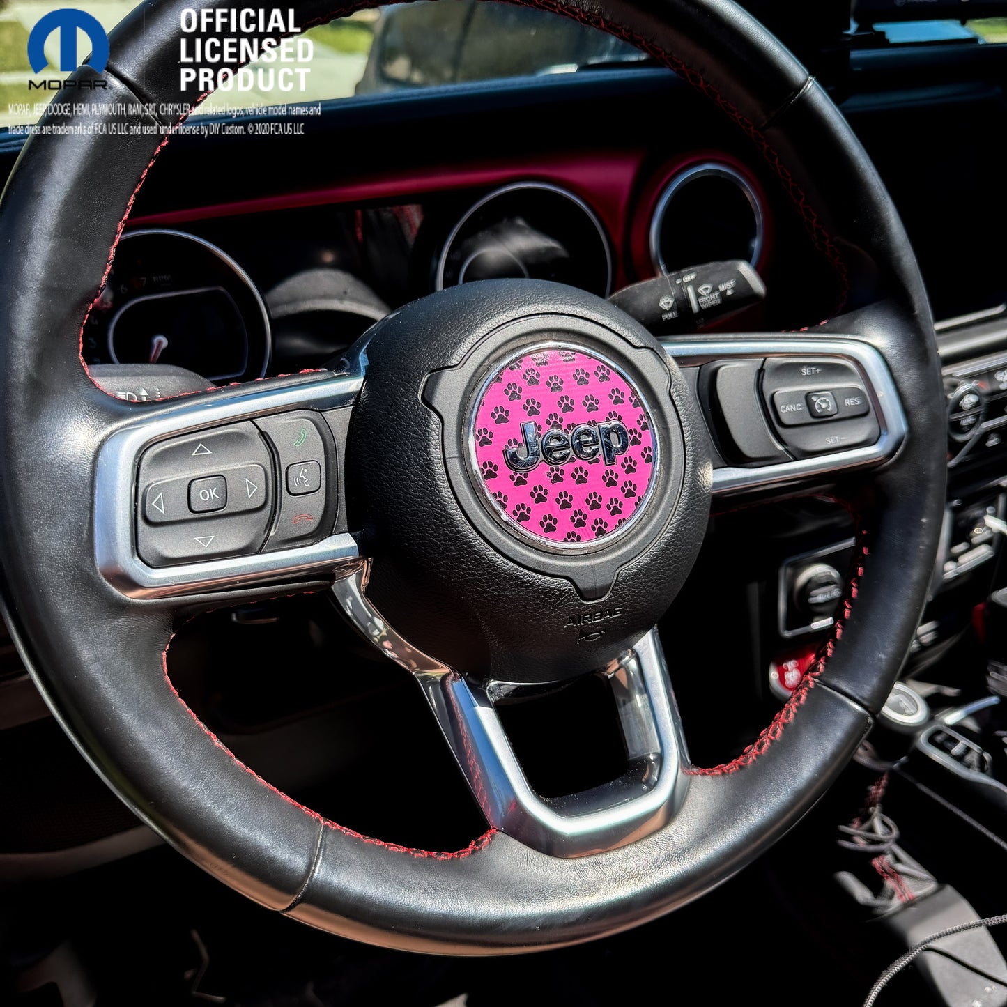 Jeep Wrangler JL Gladiator Steering Wheel Circle Black and Pink Dog Paws Vinyl Decal Sticker