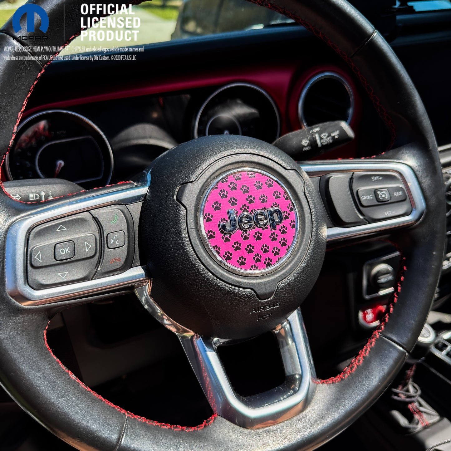Jeep Wrangler JL Gladiator Steering Wheel Circle Black and Pink Dog Paws Vinyl Decal Sticker