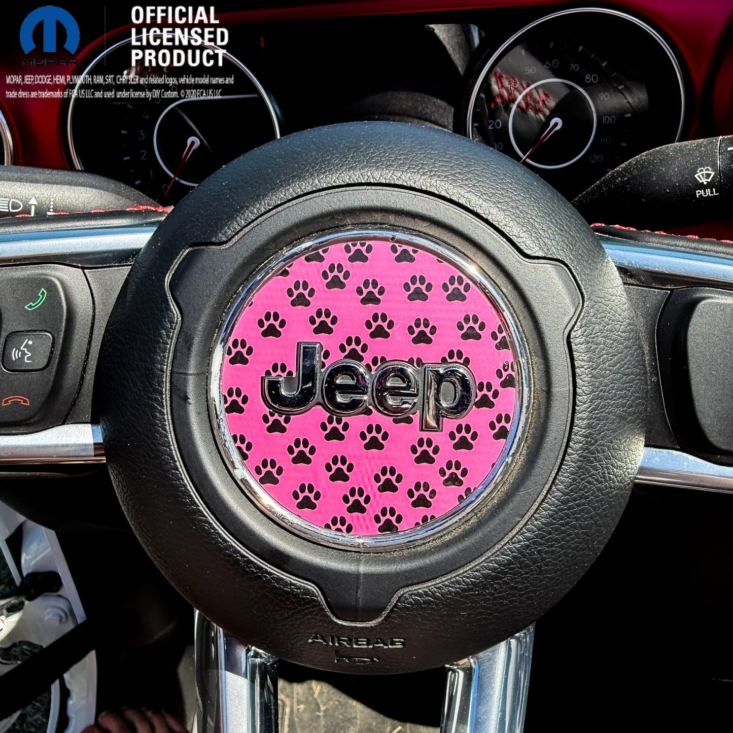 Jeep Wrangler JL Gladiator Steering Wheel Circle Black and Pink Dog Paws Vinyl Decal Sticker