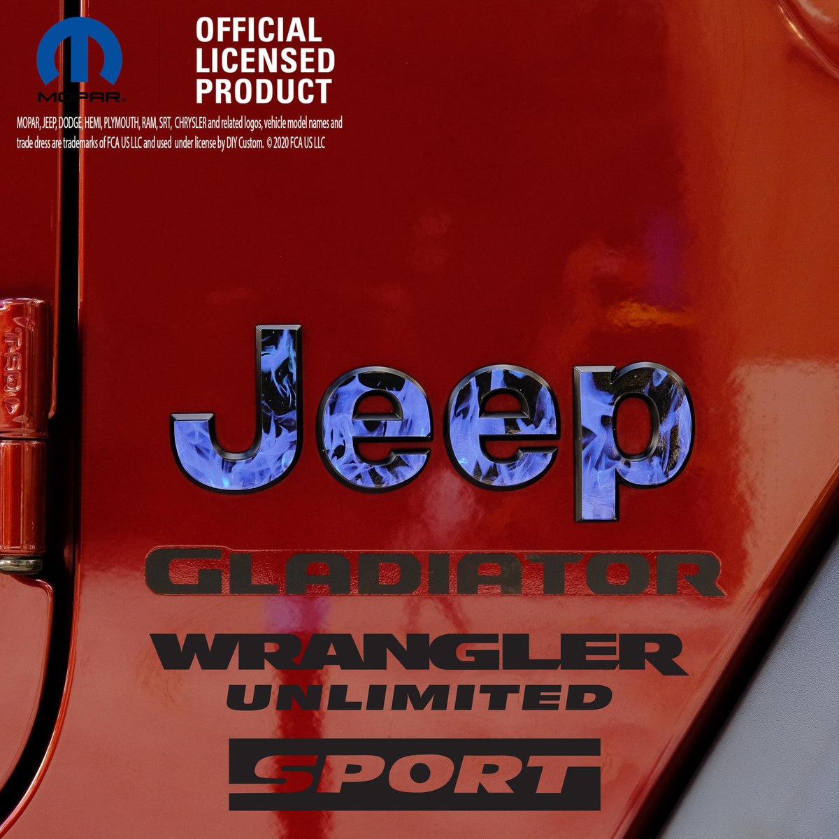 Jeep Emblem Overlay Decals - Blue Flames
