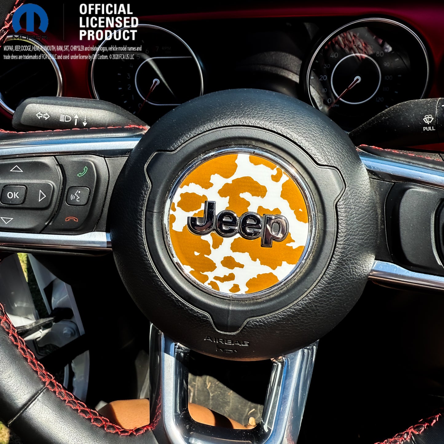 Jeep Wrangler JL Gladiator Steering Wheel Circle Brown Cow Vinyl Decal Sticker