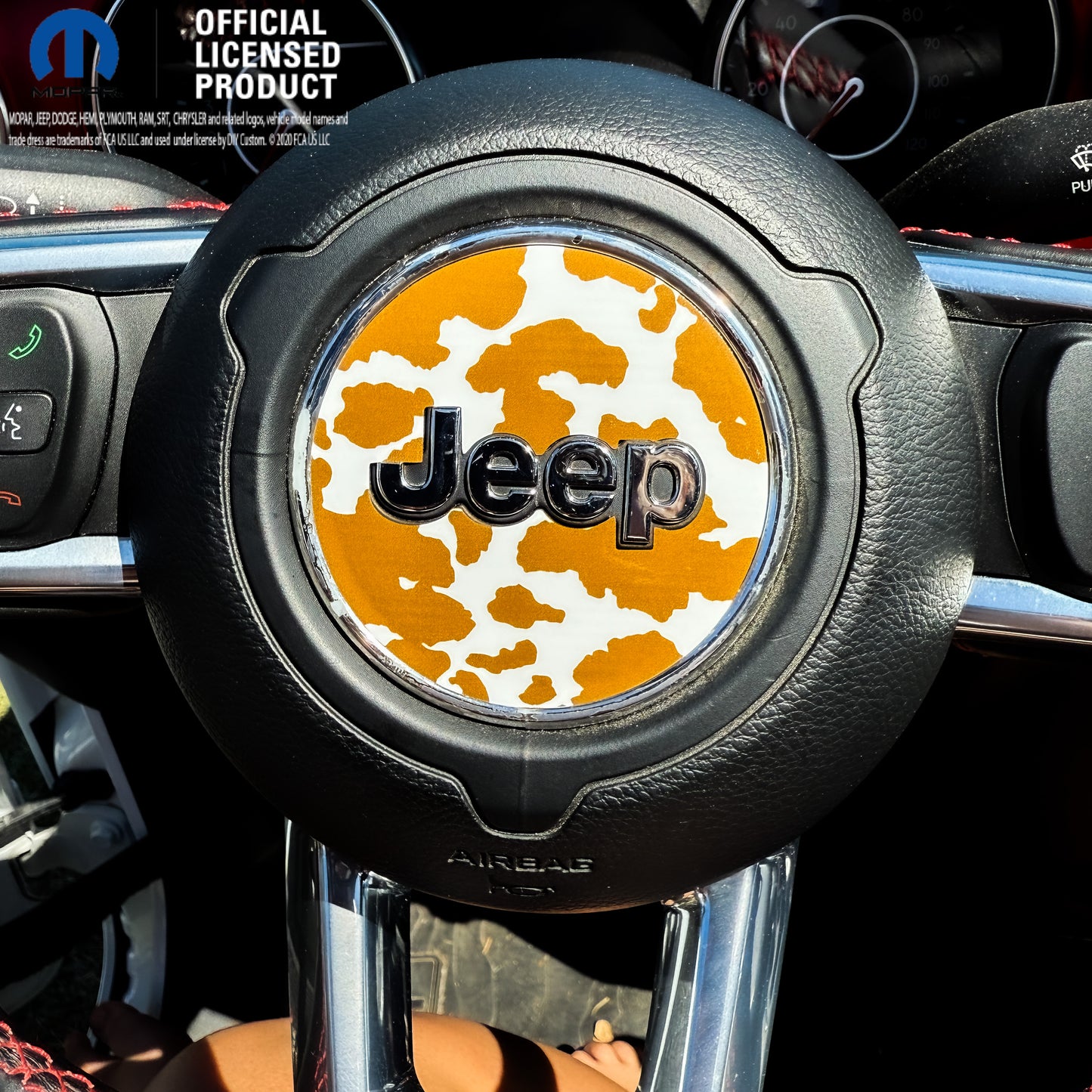 Jeep Wrangler JL Gladiator Steering Wheel Circle Brown Cow Vinyl Decal Sticker