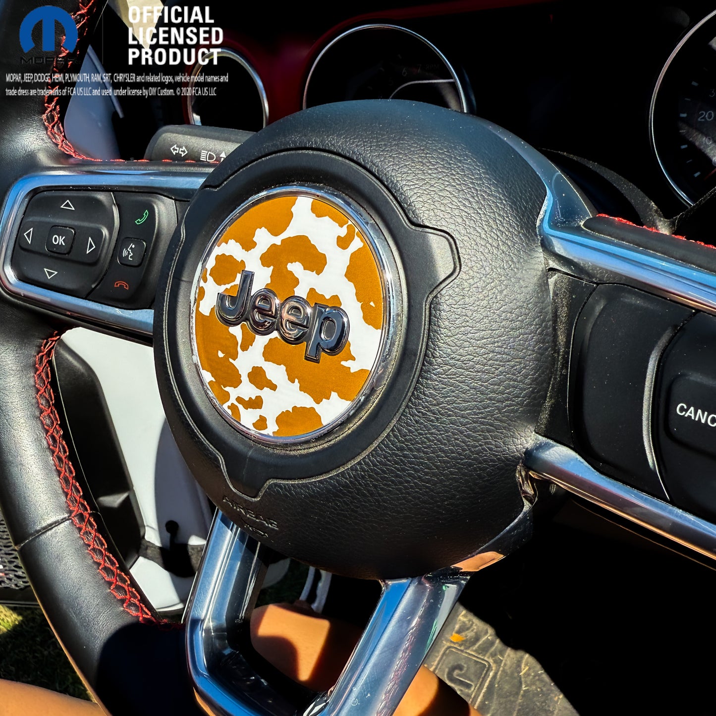 Jeep Wrangler JL Gladiator Steering Wheel Circle Brown Cow Vinyl Decal Sticker