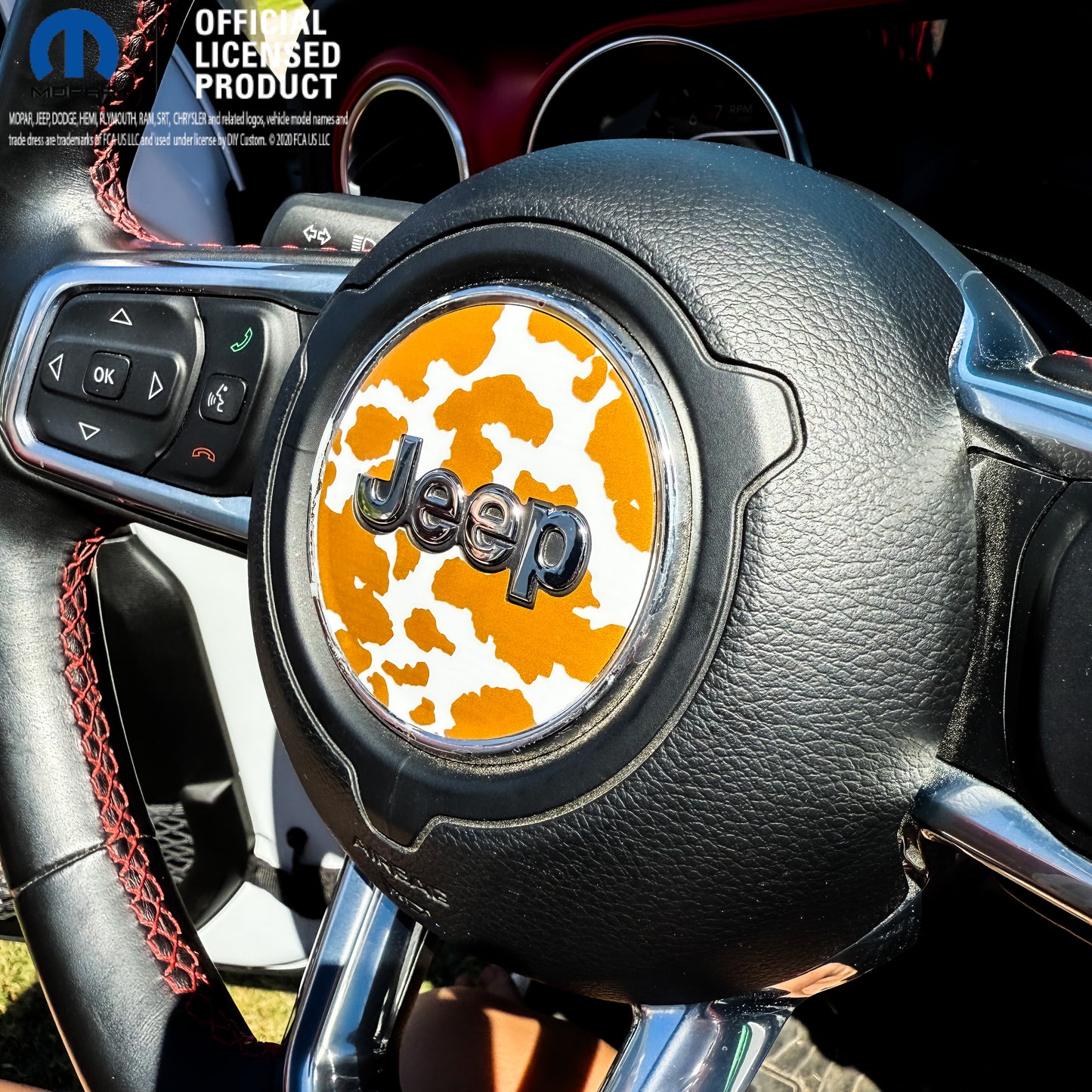 Jeep Wrangler JL Gladiator Steering Wheel Circle Brown Cow Vinyl Decal Sticker