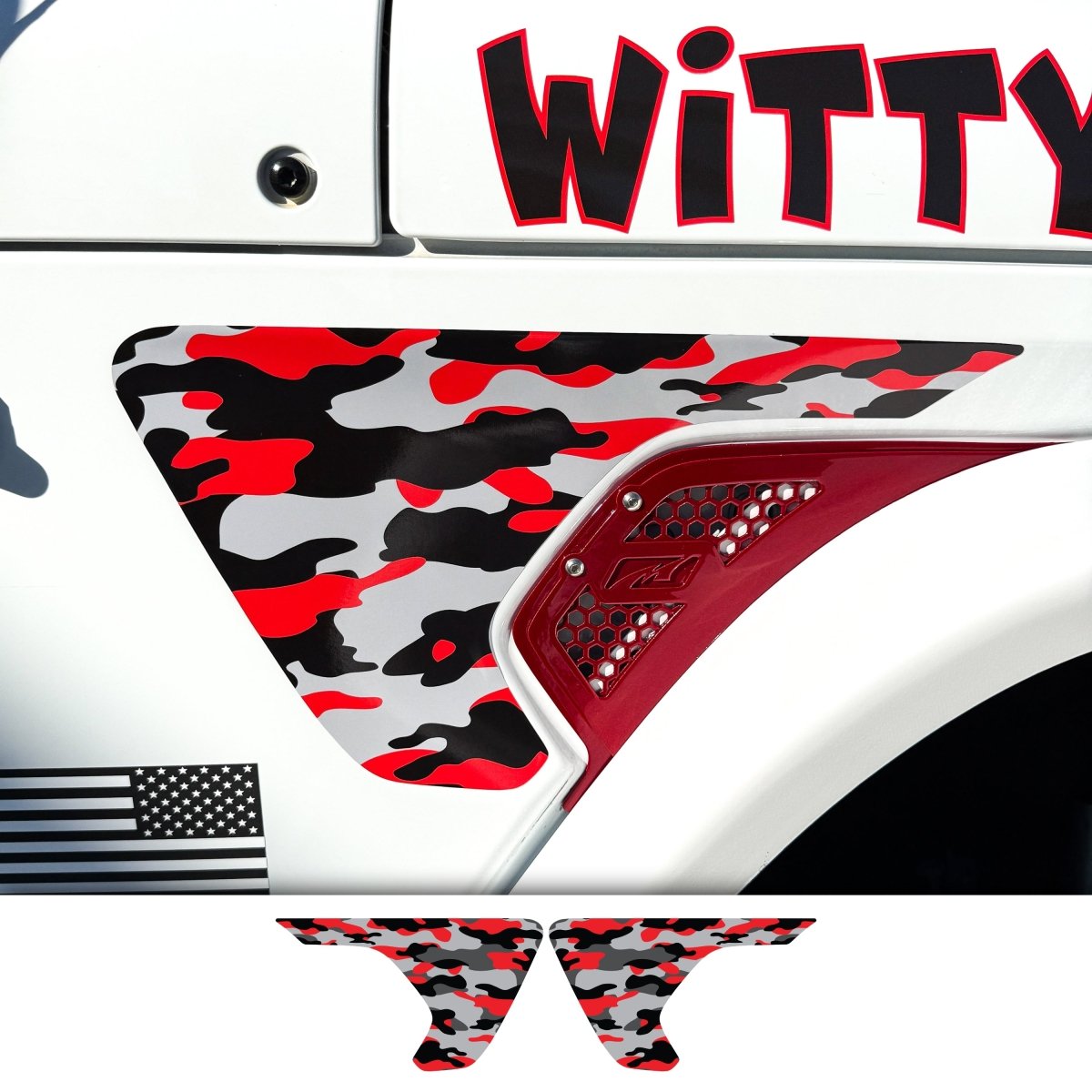 Jeep Fender Vent Decals Pair "Red & Gray Camo" Fits 2018-2026 Wrangler JL & Gladiator - Tiny Wrapz