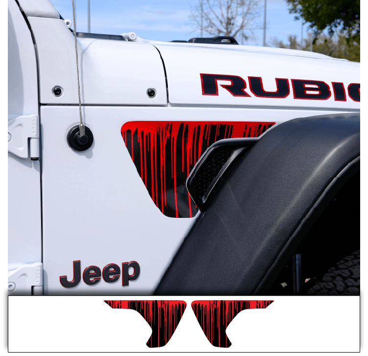 Jeep Fender Vent Decals Pair "Dripping Red" Fits 2018-2026 Wrangler JL & Gladiator - Tiny Wrapz