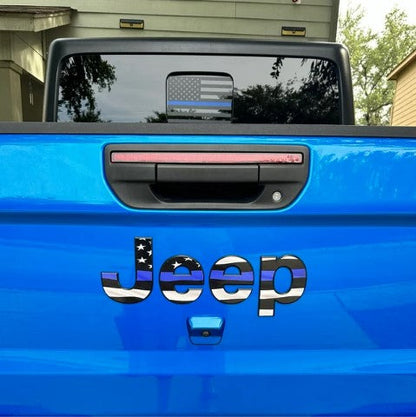 Jeep Emblem Overlay Decals - Thin Blue Line American Flag