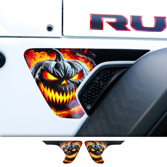 Jeep Fender Vent Decals Pair "Flaming Jack-O-Lantern" Fits 2018-2026 Wrangler JL & Gladiator - Tiny Wrapz