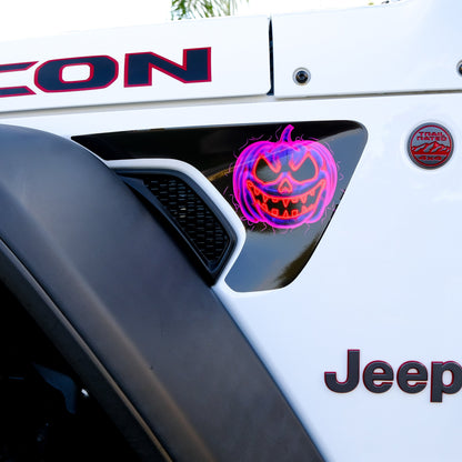 Jeep Fender Vent Vinyl "Neon Jack-O-Lantern" Decals Fits 2018-2025 Wrangler JL & Gladiator