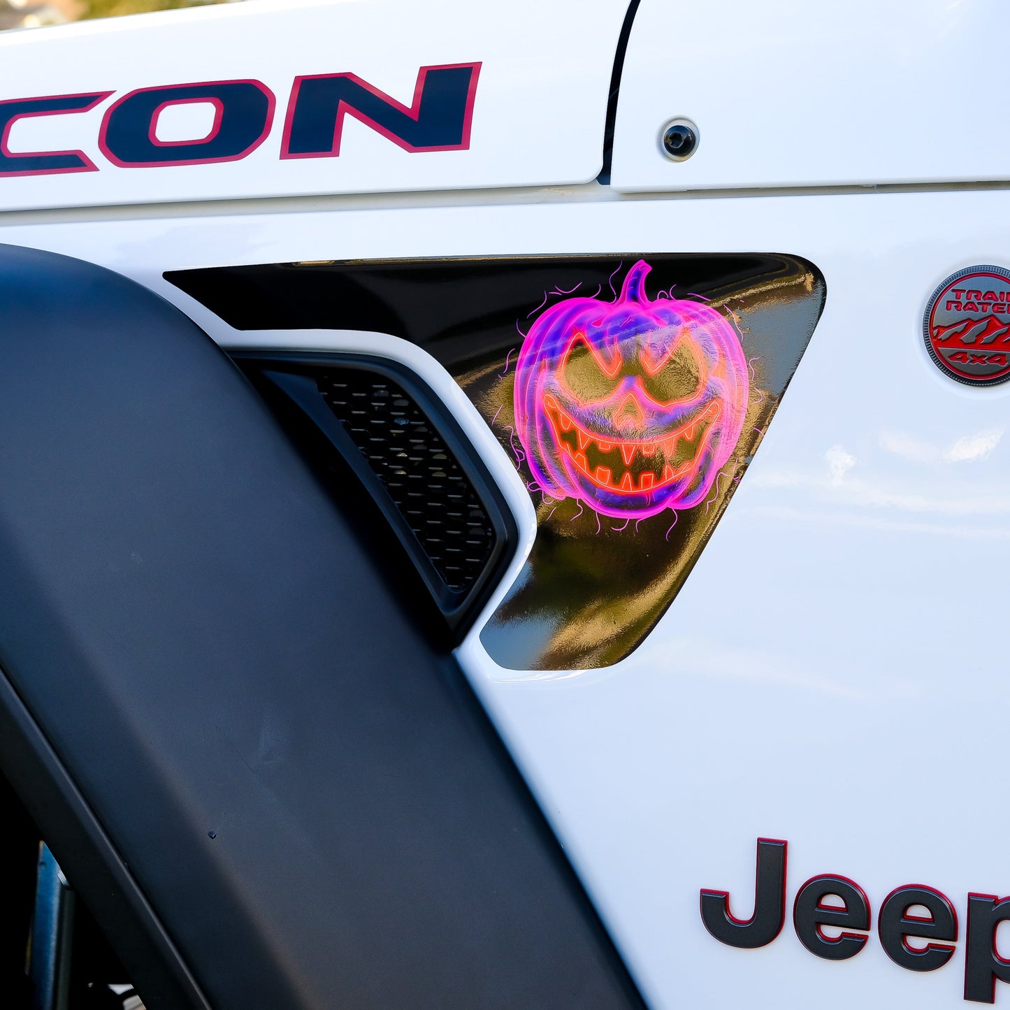 Jeep Fender Vent Vinyl "Neon Jack-O-Lantern" Decals Fits 2018-2025 Wrangler JL & Gladiator