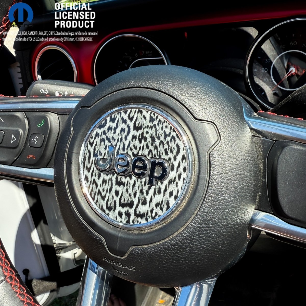 Jeep Wrangler JK Steering Wheel Circle Grayscale Leopard Vinyl Decal Sticker 2007-2017 - Tiny Wrapz