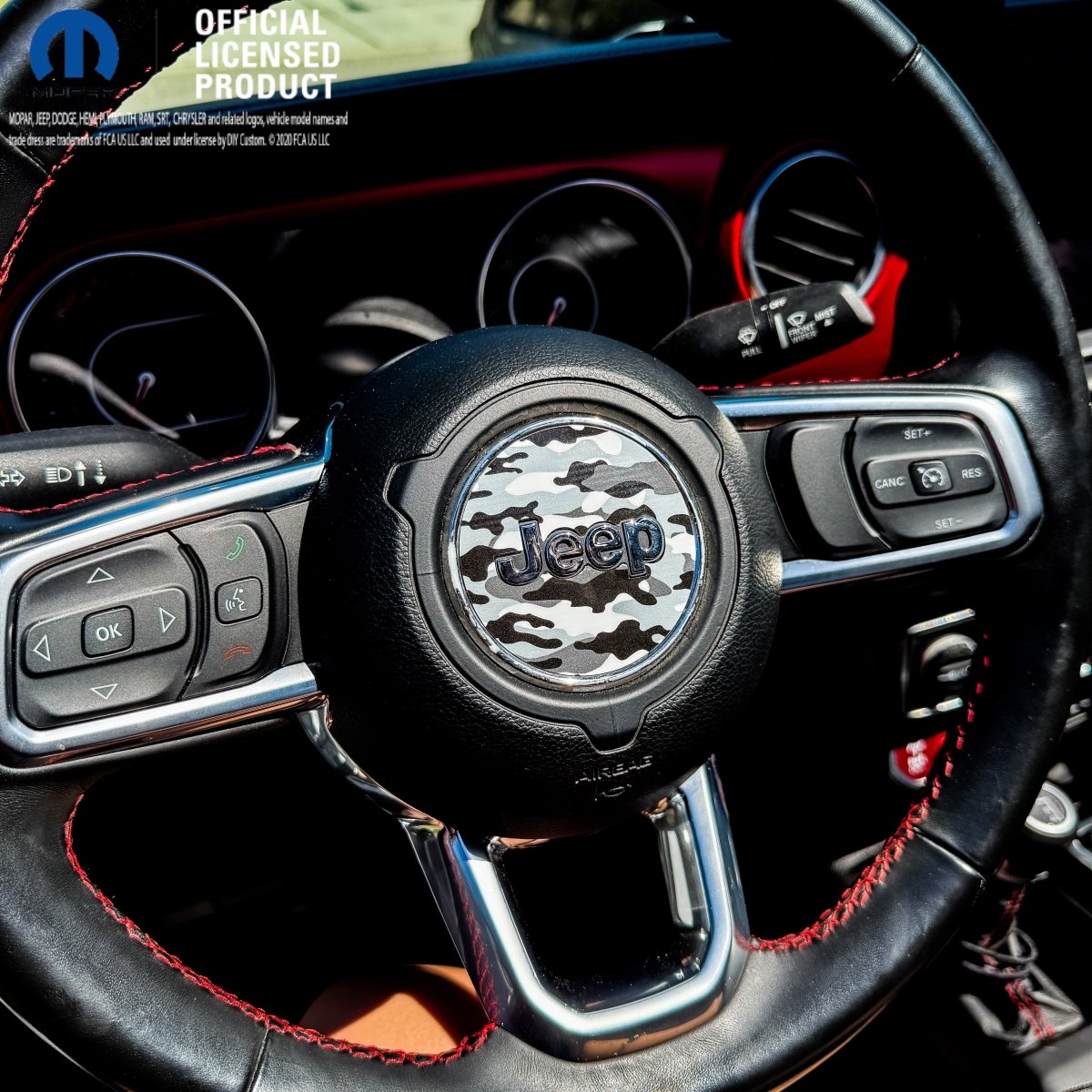 Jeep Wrangler JL Gladiator Steering Wheel Circle Grayscale Camo Vinyl Decal Sticker - Tiny Wrapz