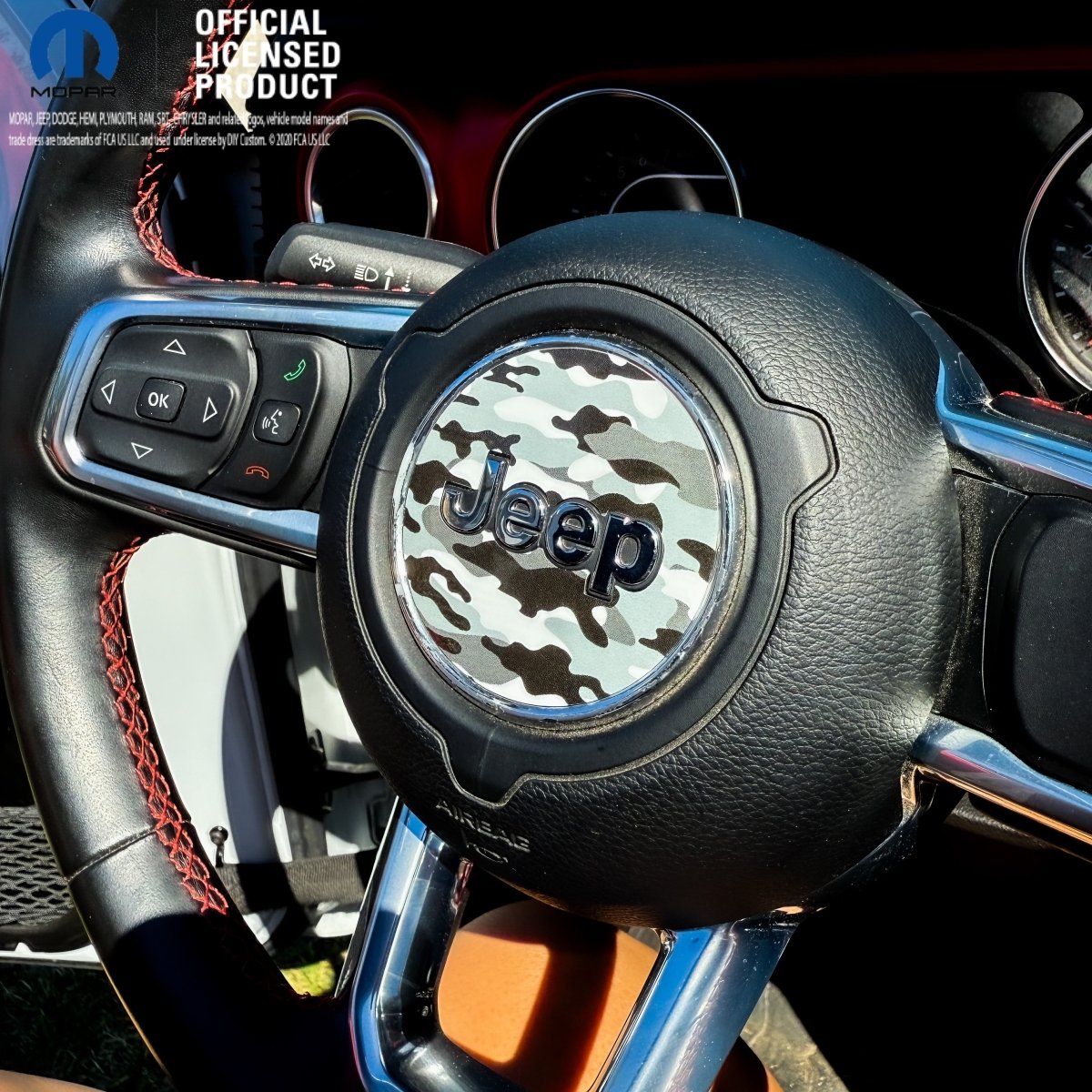 Jeep Wrangler JL Gladiator Steering Wheel Circle Grayscale Camo Vinyl Decal Sticker - Tiny Wrapz