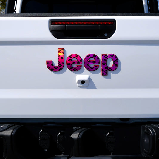 Holographic Jeep Emblem Overlay Decals - Dog Paws on Pink