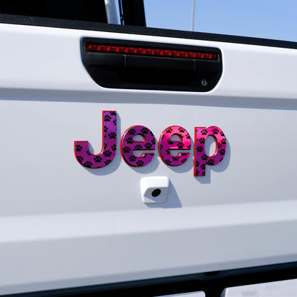 Holographic Jeep Emblem Overlay Decals - Dog Paws on Pink