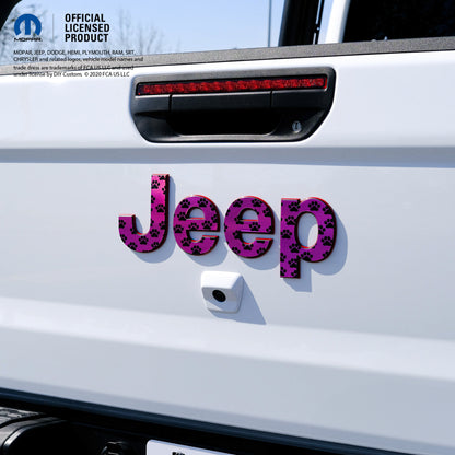 Holographic Jeep Emblem Overlay Decals - Dog Paws on Pink