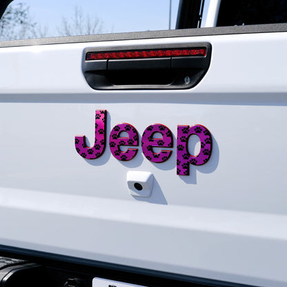 Holographic Jeep Emblem Overlay Decals - Dog Paws on Pink