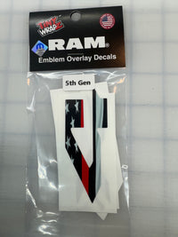 RAM 4x4 Emblem Overlay Decals Thin Red Line AMERICAN FLAG Fits 2009-2026 1500-5500
