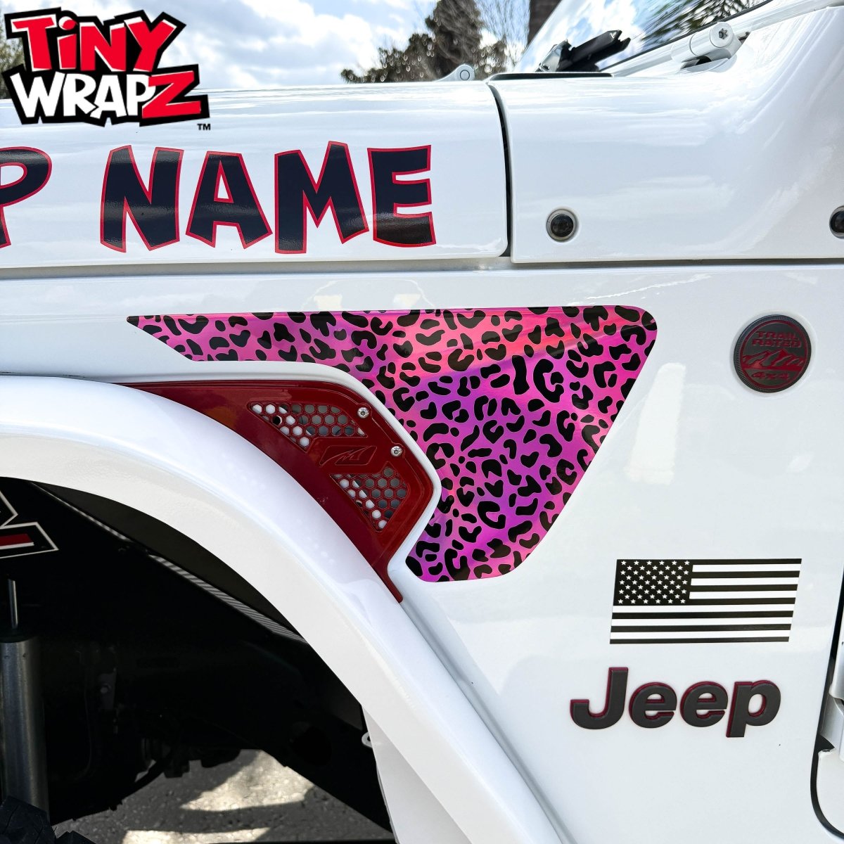 Jeep Fender Vent Decals Pair "Pink Leopard" Fits 2018-2026 Wrangler JL & Gladiator - Tiny Wrapz