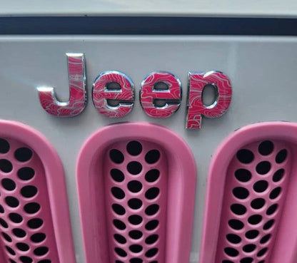 Jeep Emblem Overlay Decals -Topographic Pink with Gray