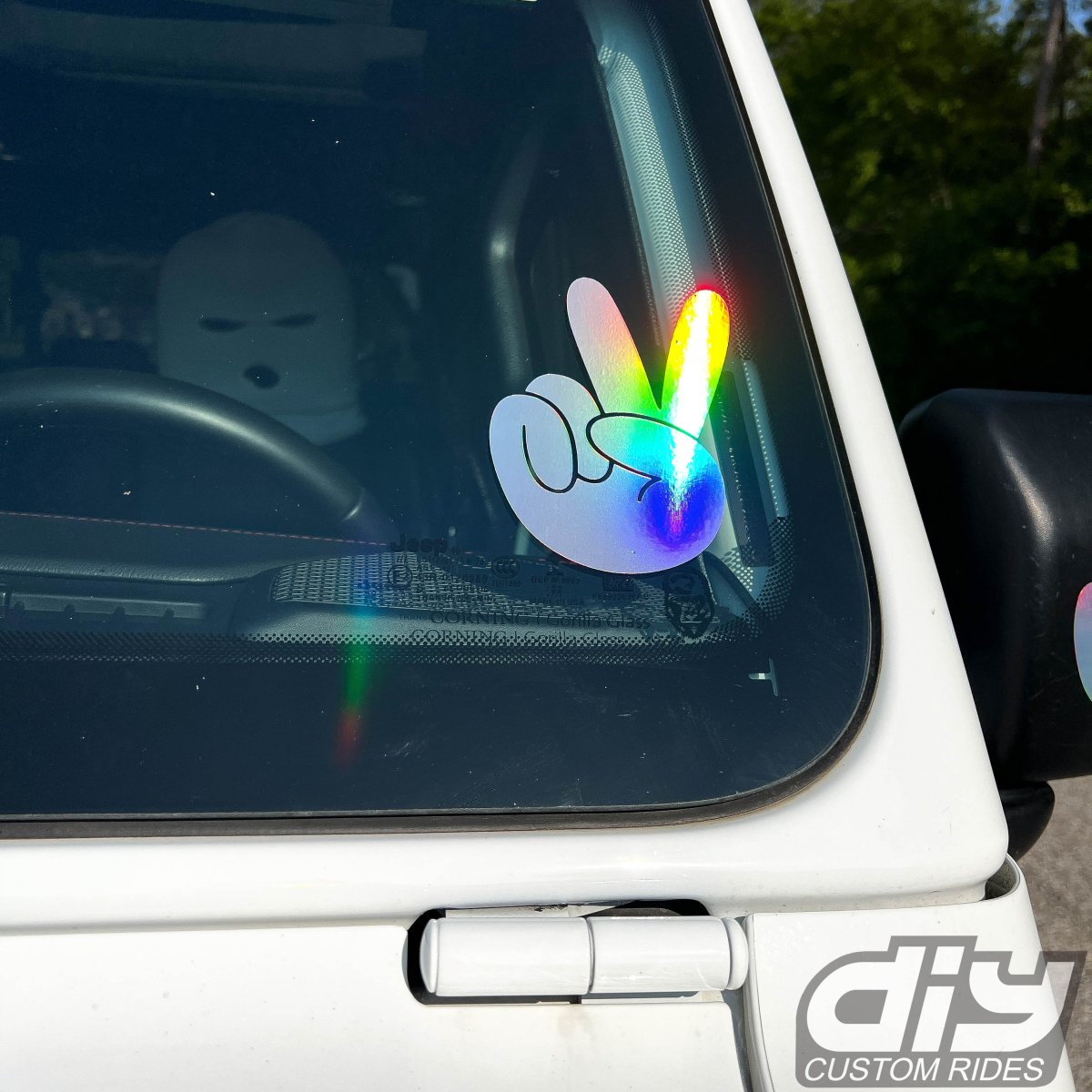 Holographic Peace Wave Fingers Decals Pair Fits All Jeeps