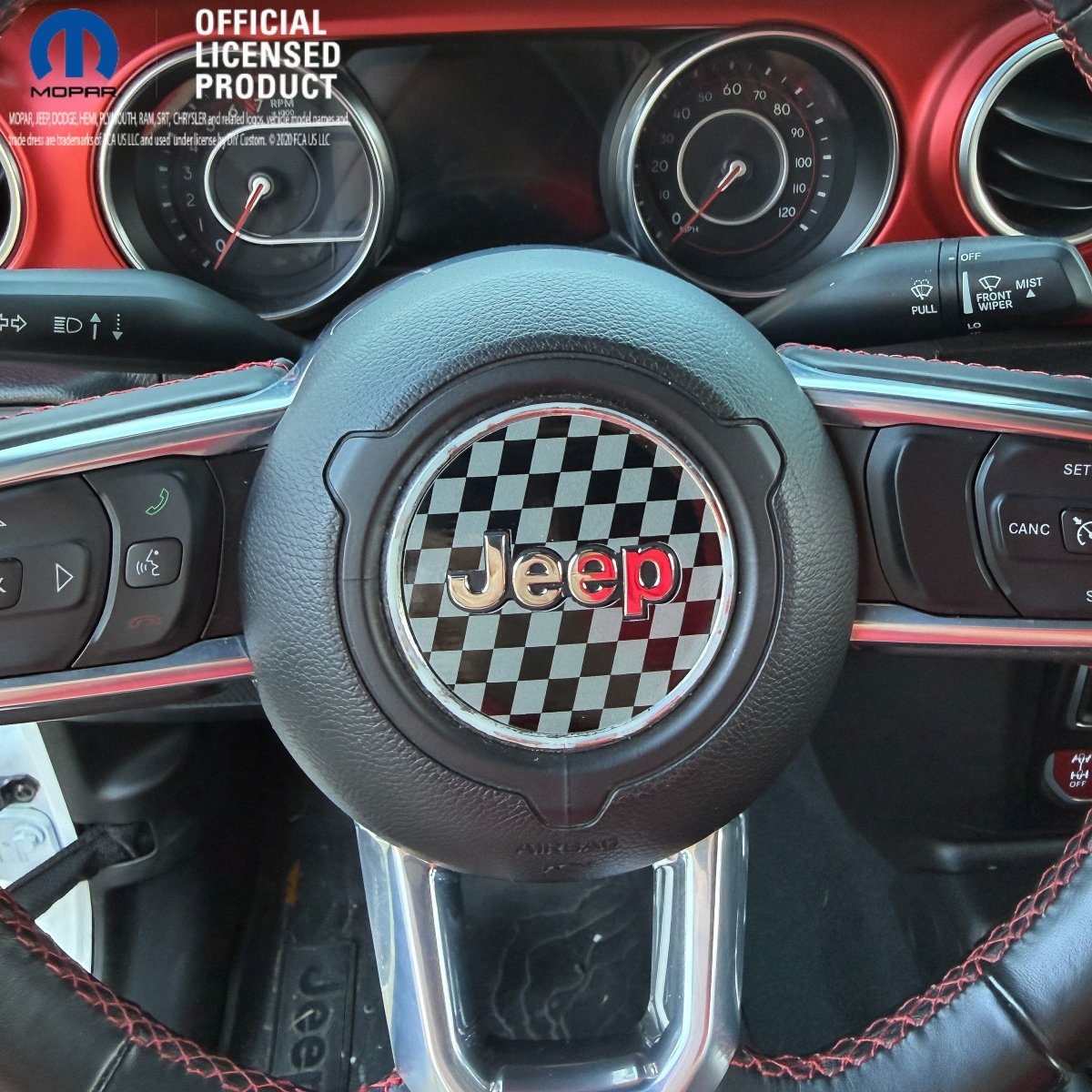 Jeep Wrangler JL Gladiator Steering Wheel Black & Gray Circle Checkered Flag Vinyl Decal Sticker - Tiny Wrapz