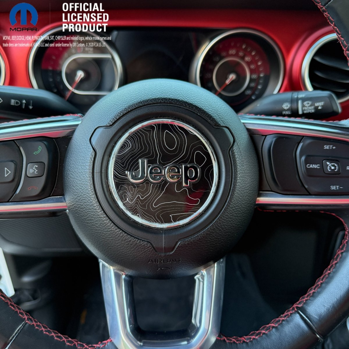 Jeep Wrangler JL Gladiator Steering Wheel Circle Topographic Black White Gray Vinyl Decal Sticker - Tiny Wrapz