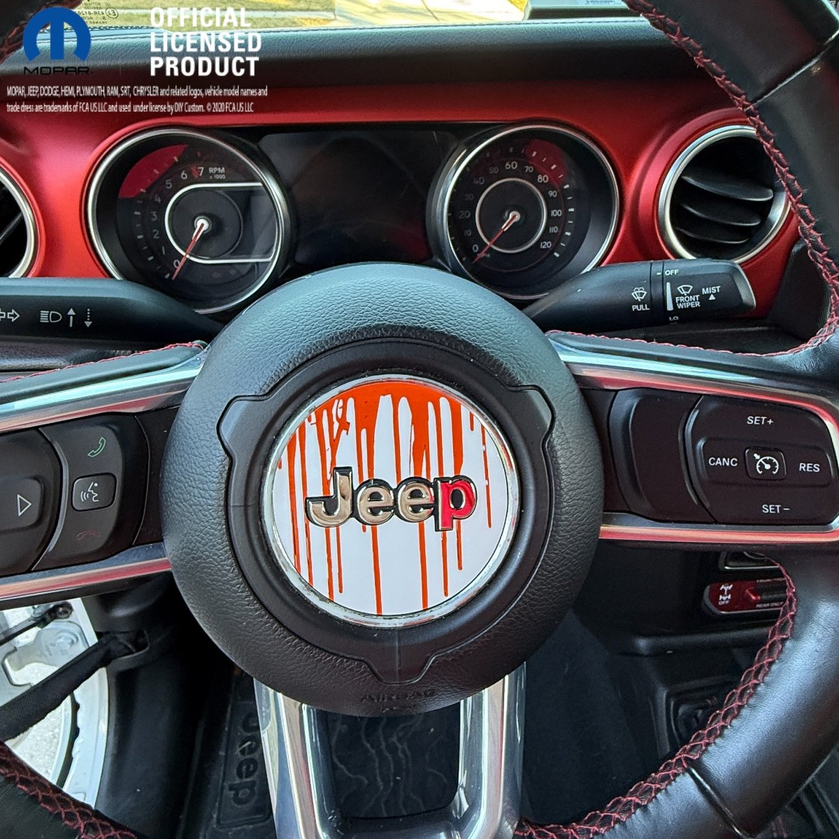 Jeep Wrangler JL Gladiator Steering Wheel Circle Dripping Orange on White Vinyl Decal Sticker - Tiny Wrapz
