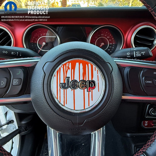 Jeep Wrangler JL Gladiator Steering Wheel Circle Dripping Orange on White Vinyl Decal Sticker - Tiny Wrapz
