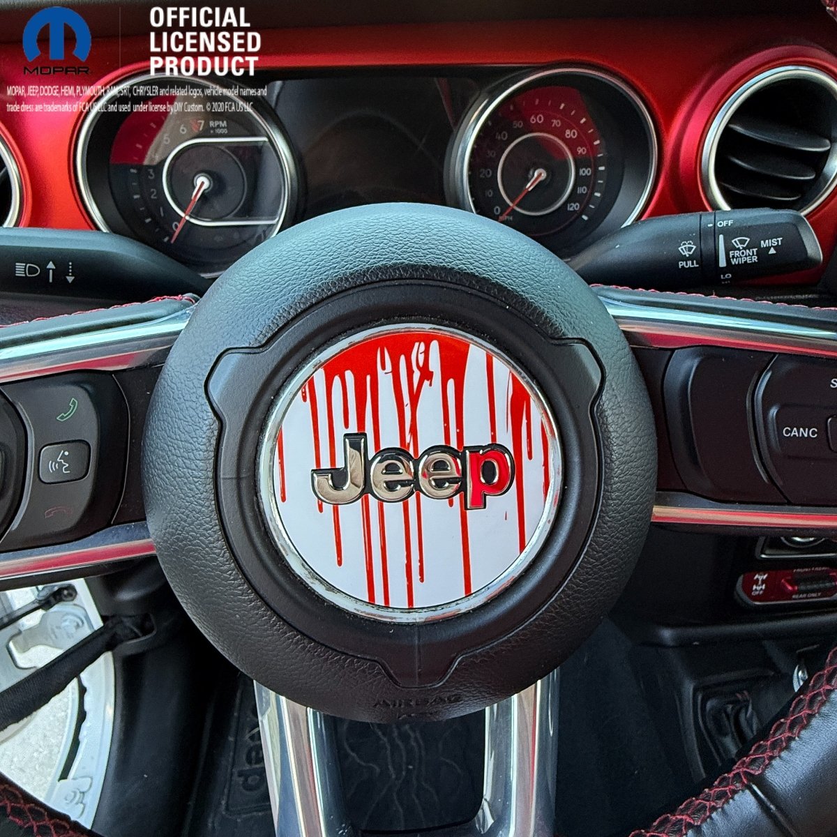 Jeep Wrangler JL Gladiator Steering Wheel Circle Dripping Red on White Vinyl Decal Sticker - Tiny Wrapz