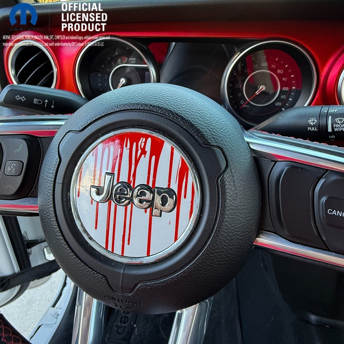 Jeep Wrangler JL Gladiator Steering Wheel Circle Dripping Red on White Vinyl Decal Sticker - Tiny Wrapz