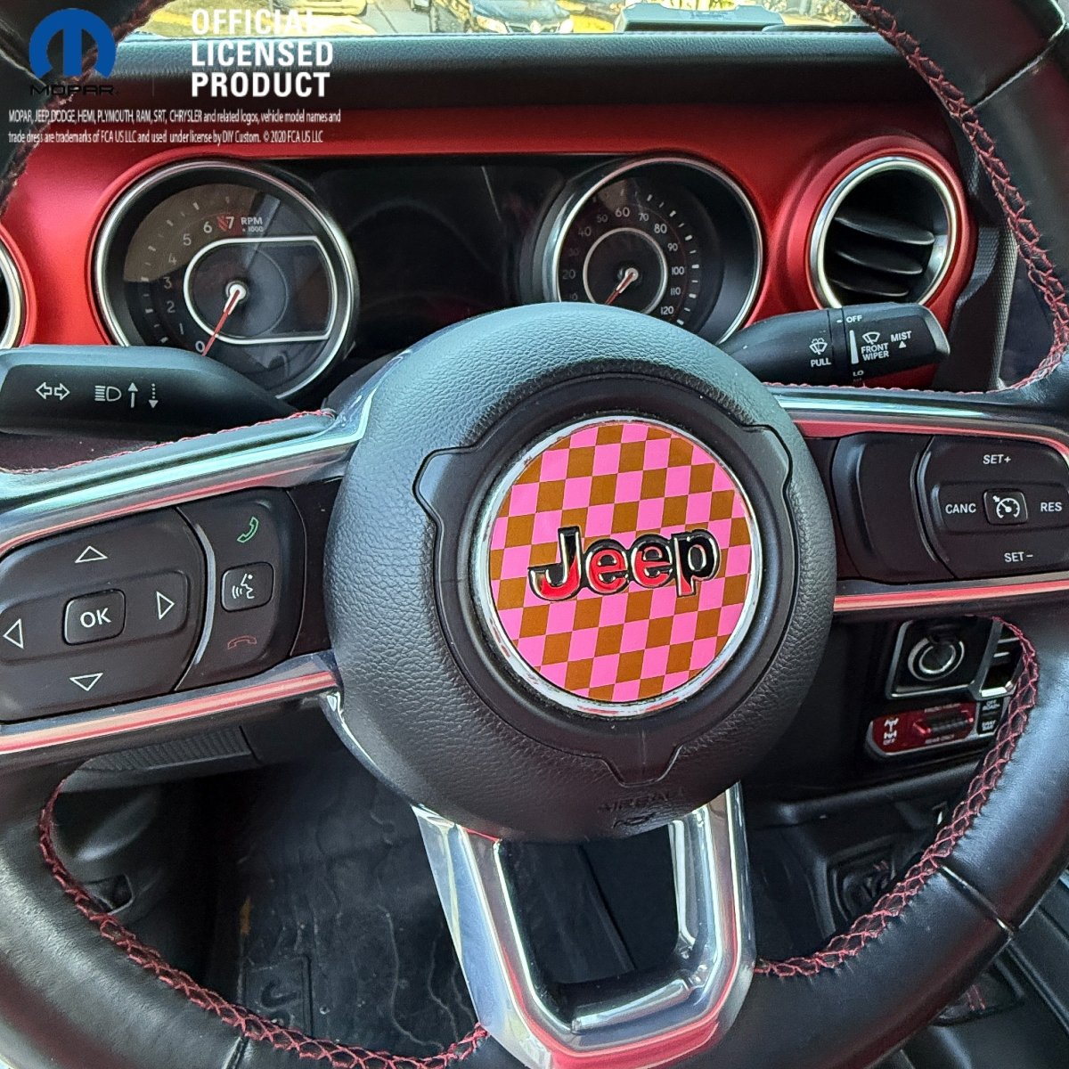 Jeep Wrangler JL Gladiator Steering Wheel Pink & Brown Circle Checkered Flag Vinyl Decal Sticker - Tiny Wrapz