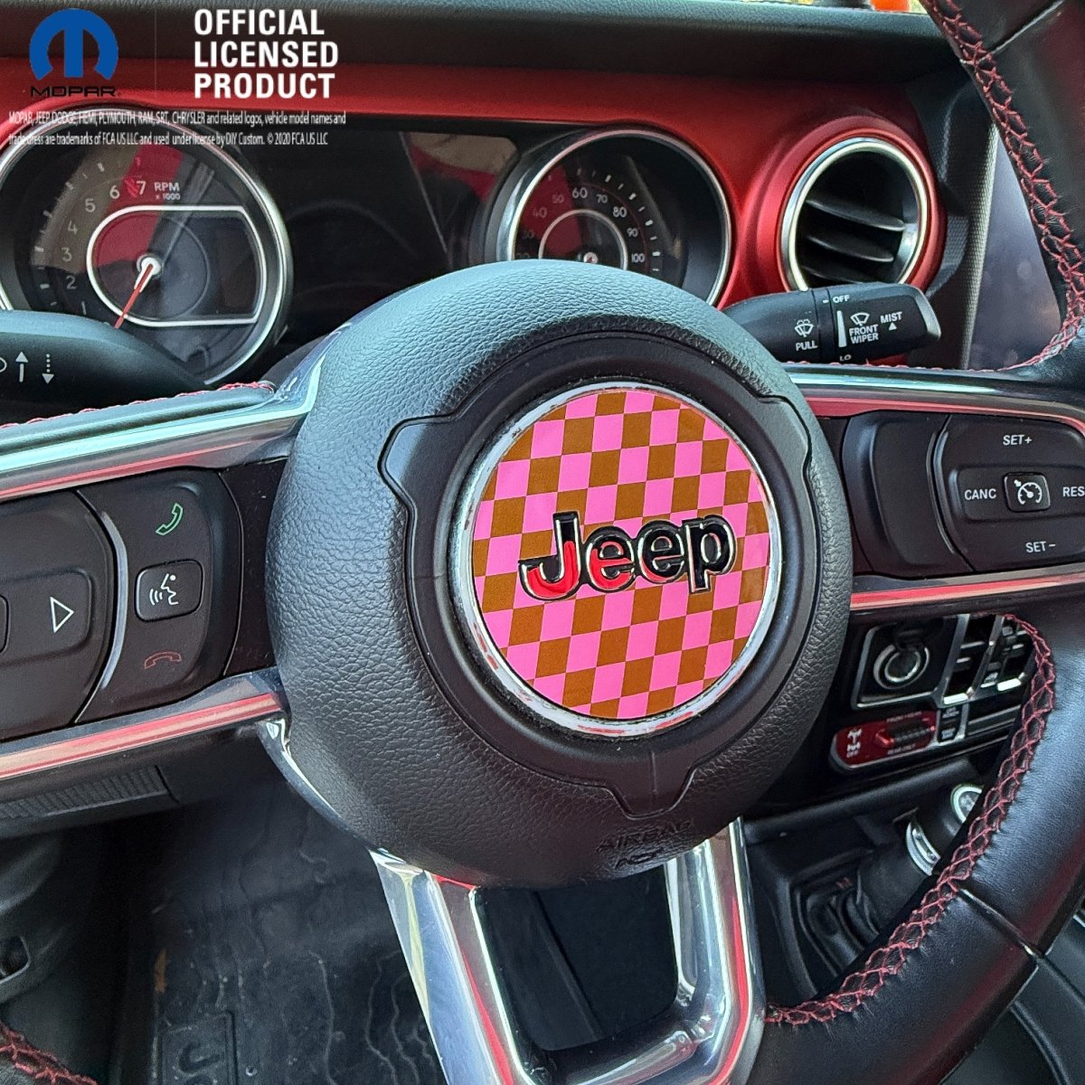 Jeep Wrangler JL Gladiator Steering Wheel Pink & Brown Circle Checkered Flag Vinyl Decal Sticker - Tiny Wrapz