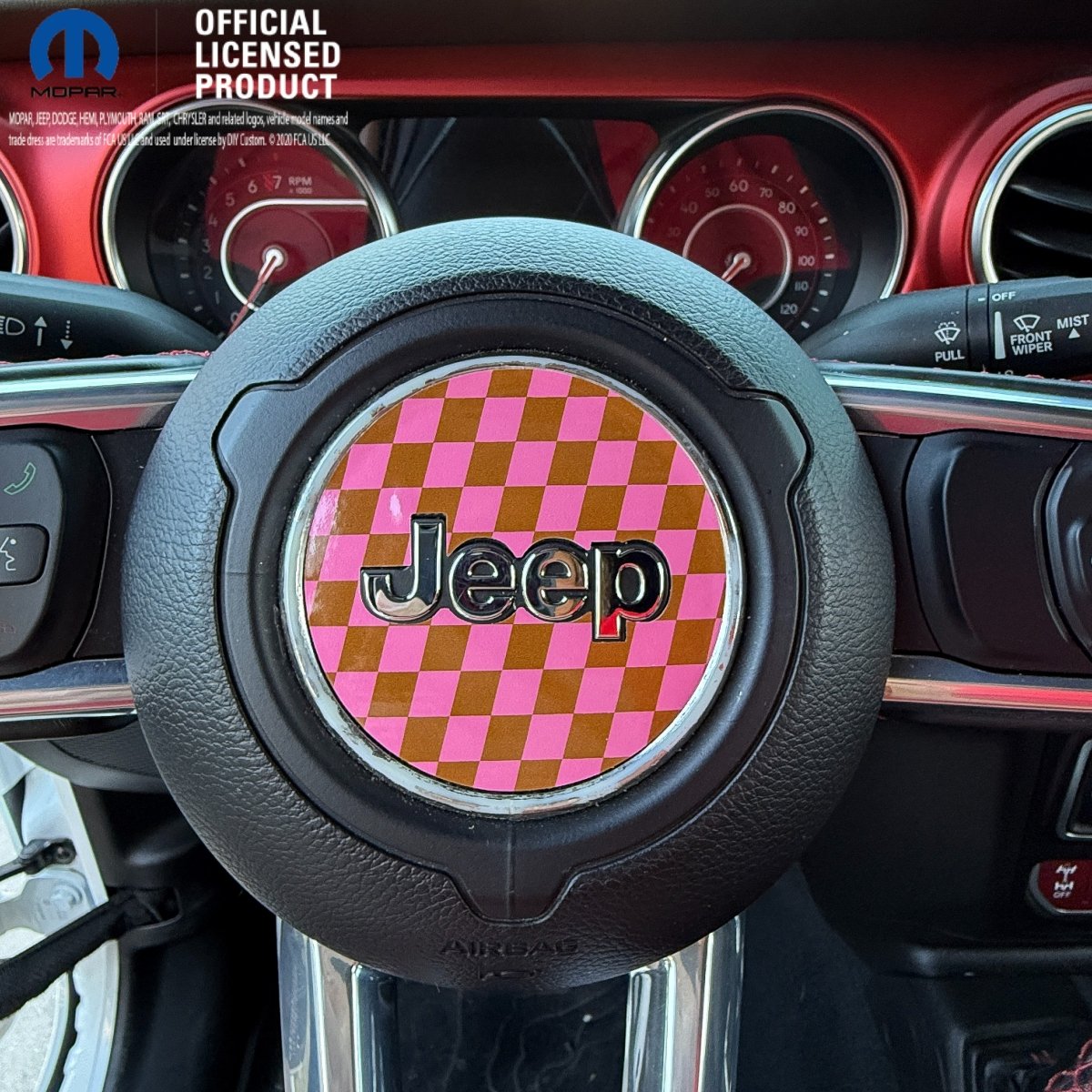 Jeep Wrangler JL Gladiator Steering Wheel Pink & Brown Circle Checkered Flag Vinyl Decal Sticker - Tiny Wrapz