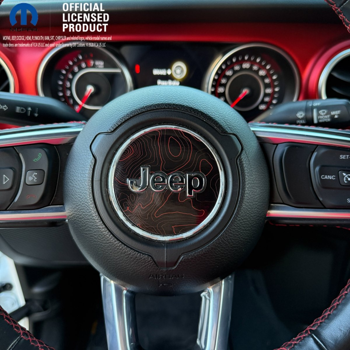 Jeep Wrangler JL Gladiator Steering Wheel Circle Topographic Black with Red Vinyl Decal Sticker - Tiny Wrapz