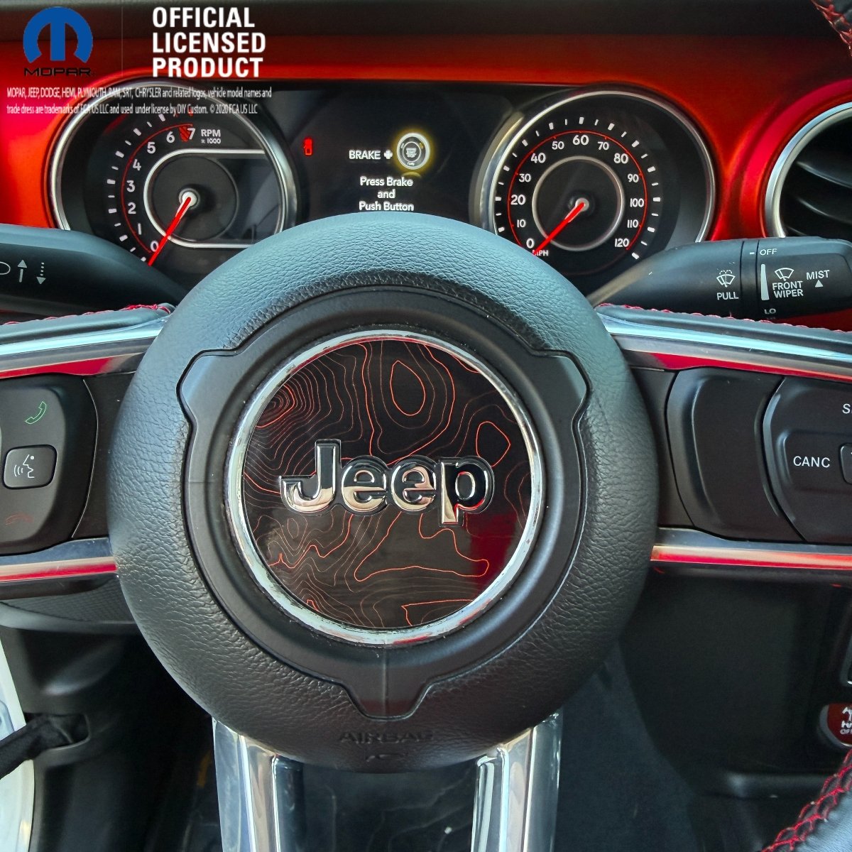 Jeep Wrangler JL Gladiator Steering Wheel Circle Topographic Black with Red Vinyl Decal Sticker - Tiny Wrapz