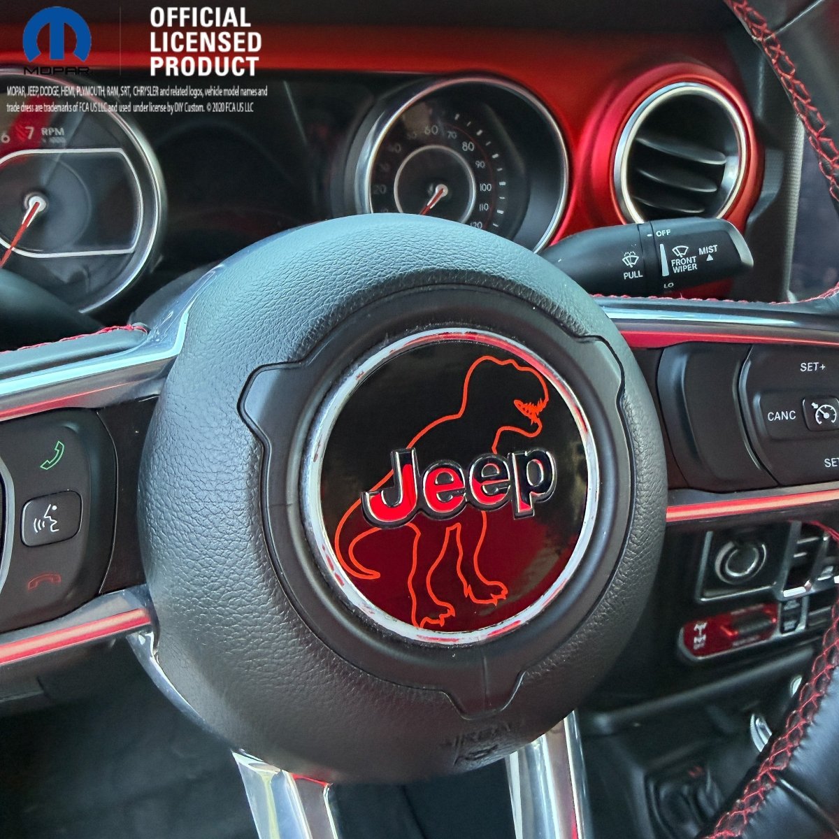 Jeep Wrangler JL Gladiator Steering Wheel Circle Red T-Rex Silhouette Vinyl Decal Sticker - Tiny Wrapz