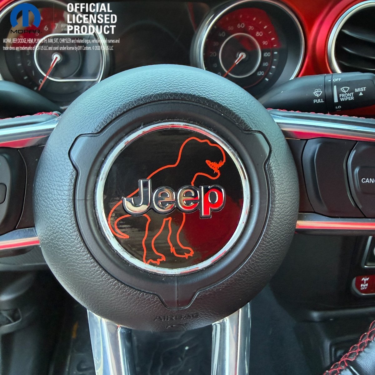 Jeep Wrangler JL Gladiator Steering Wheel Circle Red T-Rex Silhouette Vinyl Decal Sticker - Tiny Wrapz