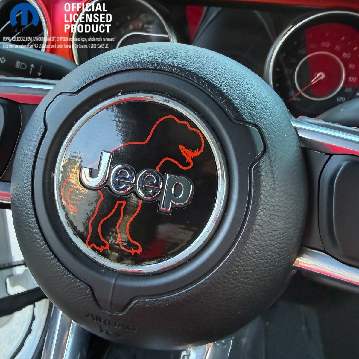 Jeep Wrangler JL Gladiator Steering Wheel Circle Red T-Rex Silhouette Vinyl Decal Sticker - Tiny Wrapz