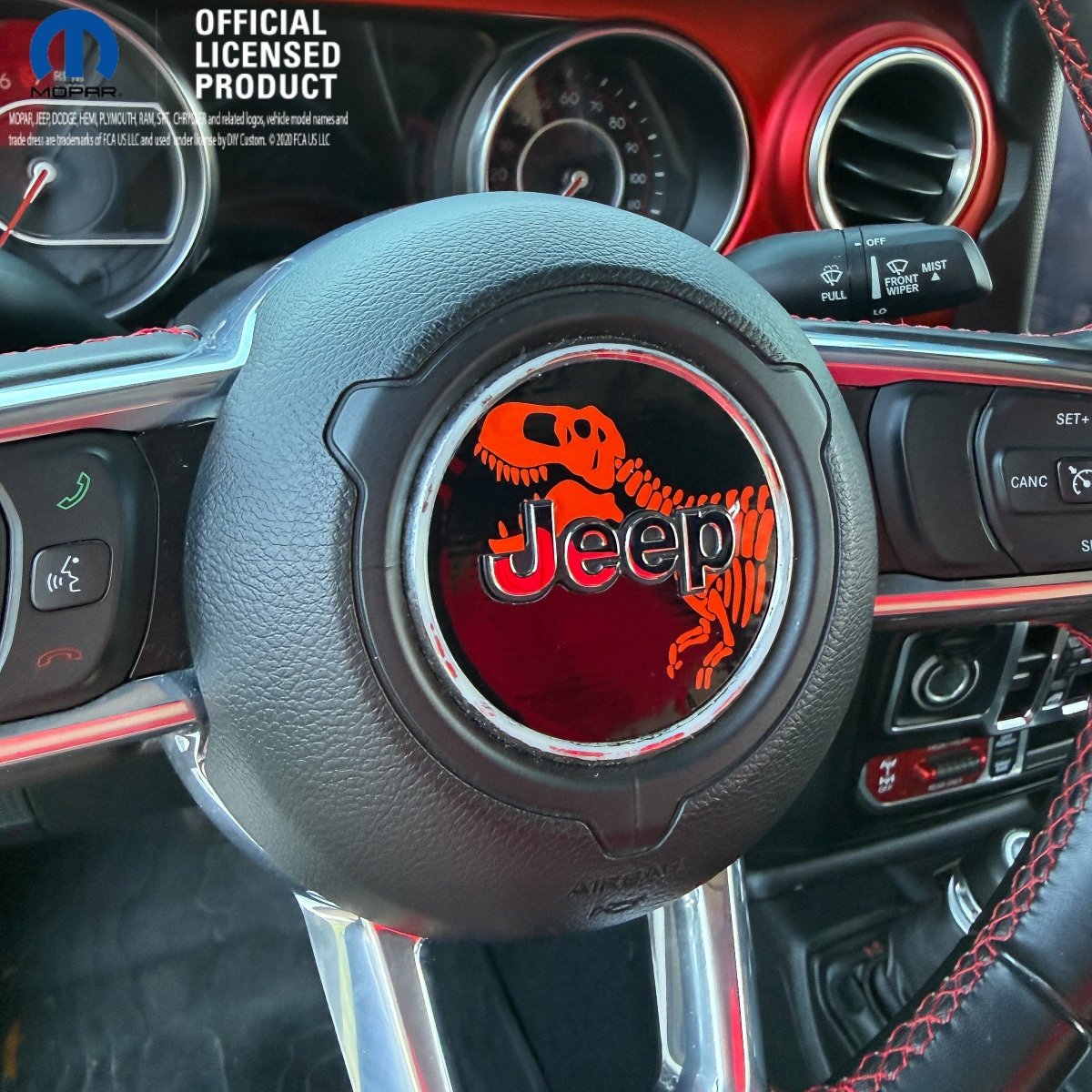 Jeep Wrangler JL Gladiator Steering Wheel Circle Red T-Rex Skeleton Vinyl Decal Sticker - Tiny Wrapz
