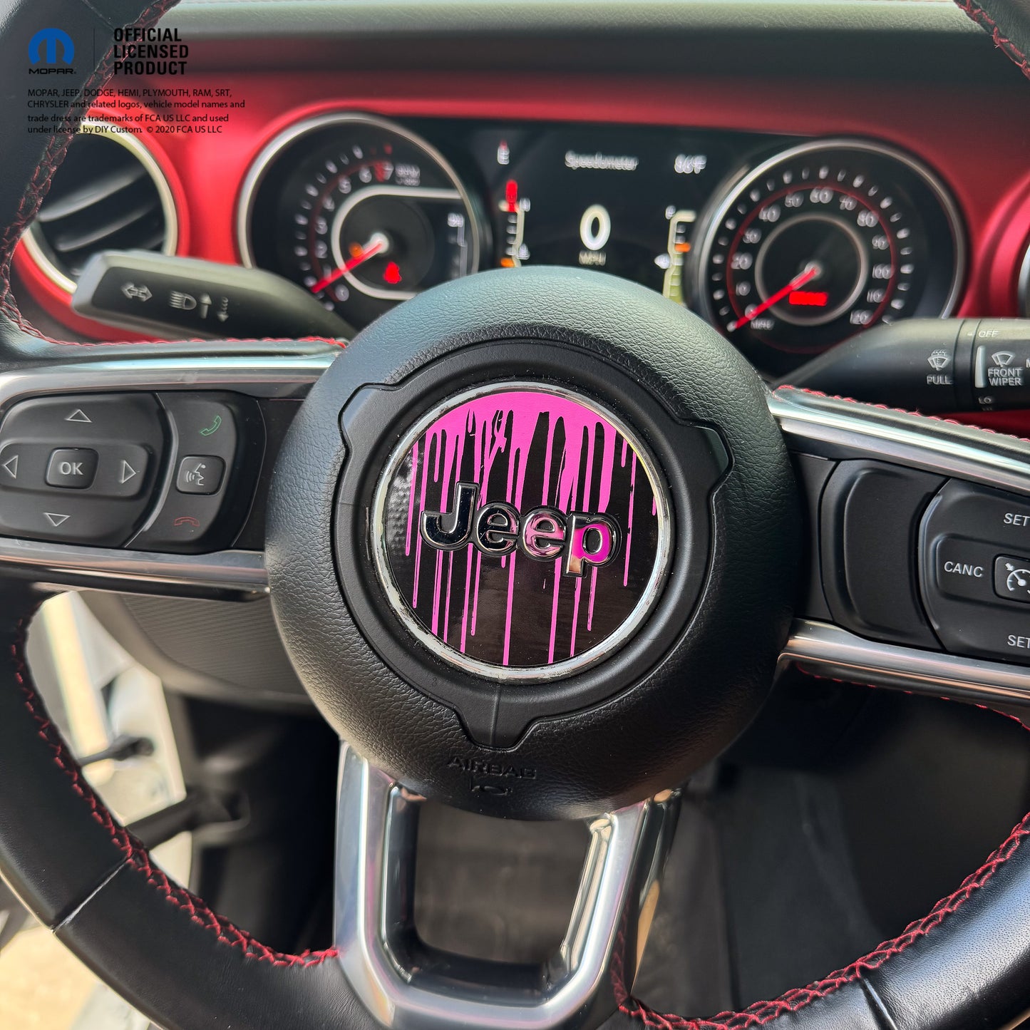 Jeep Wrangler JL Gladiator Steering Wheel Circle Dripping Pink Vinyl Decal Sticker