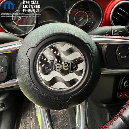 Jeep Wrangler JL Gladiator Steering Wheel Circle Grayscale American Flag Vinyl Decal Sticker