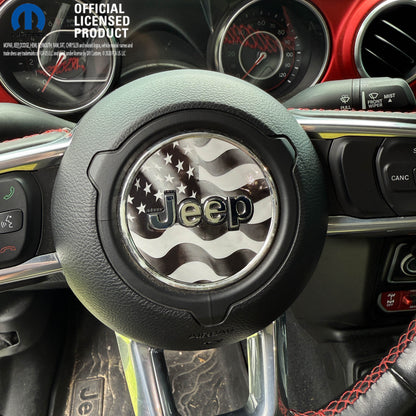 Jeep Wrangler JL Gladiator Steering Wheel Circle Grayscale American Flag Vinyl Decal Sticker