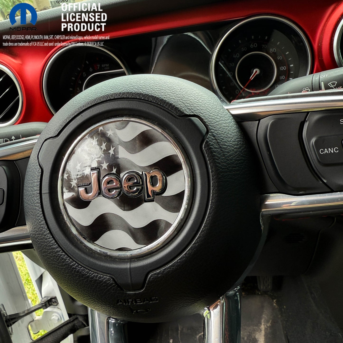 Jeep Wrangler JL Gladiator Steering Wheel Circle Grayscale American Flag Vinyl Decal Sticker