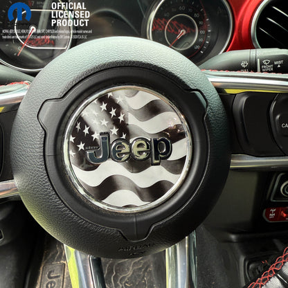 Jeep Wrangler JL Gladiator Steering Wheel Circle Grayscale American Flag Vinyl Decal Sticker