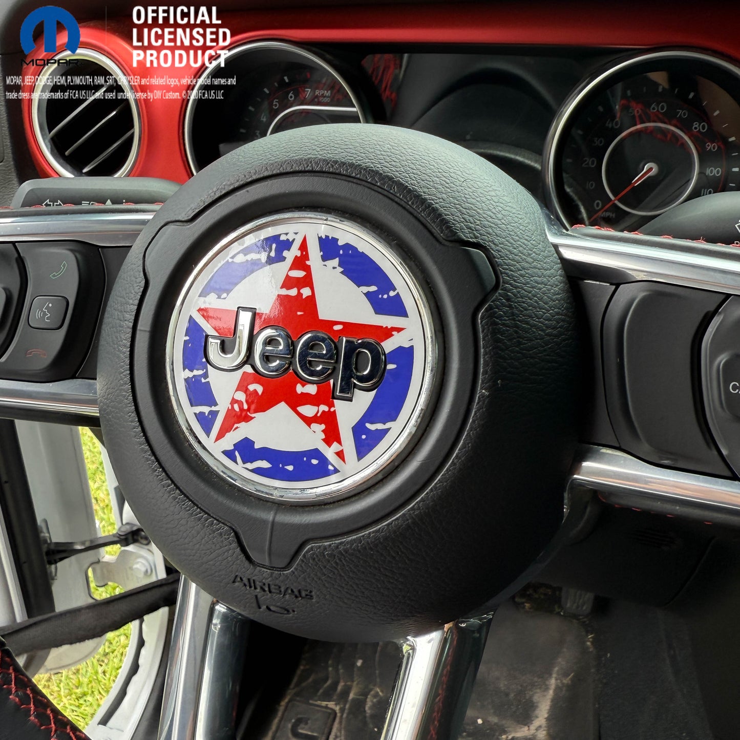Jeep Wrangler JL Gladiator Steering Wheel Circle Distressed Stars Vinyl Decal Sticker