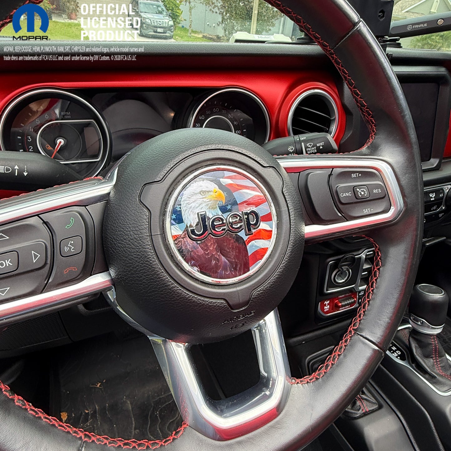 Jeep Wrangler JL Gladiator Steering Wheel Circle Bald Eagle American Flag Vinyl Decal Sticker